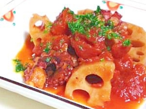 圧力鍋で 《タコとレンコンのトマト煮》